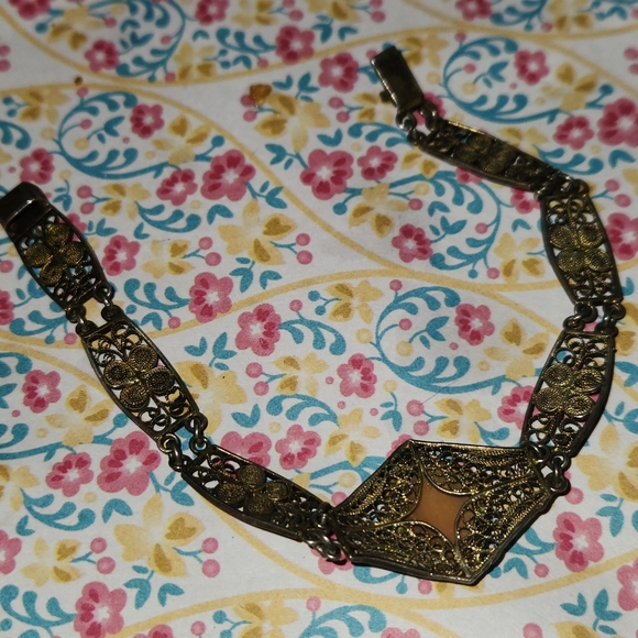 Vintage 800 Coin Silver European Filigree Carved Cameo Delicate Bracelet - Picture 3 of 5